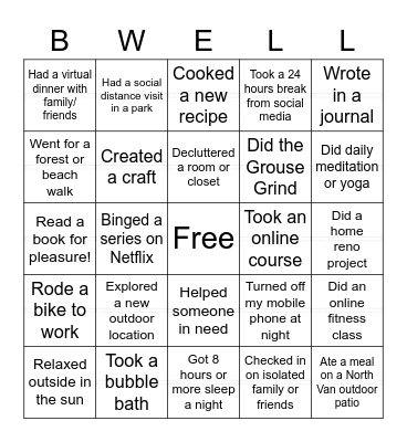 Be Well! Bingo Card