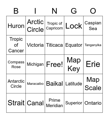 World Lakes Bingo Card