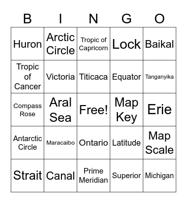 World Lakes Bingo Card