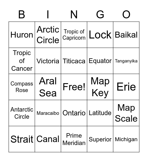 World Lakes Bingo Card