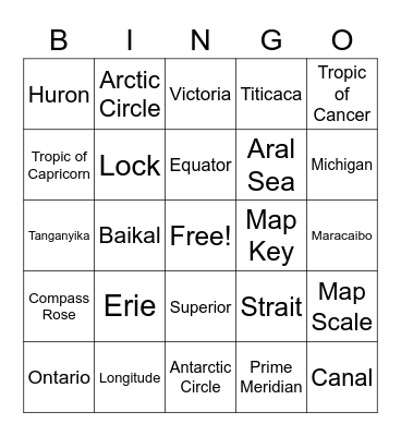 World Lakes Bingo Card