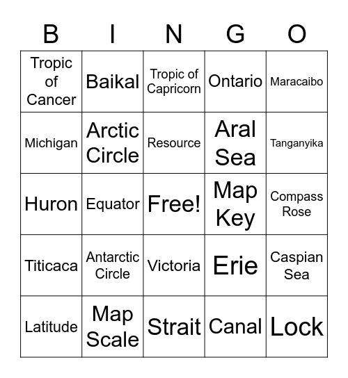 World Lakes Bingo Card