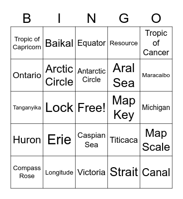 World Lakes Bingo Card