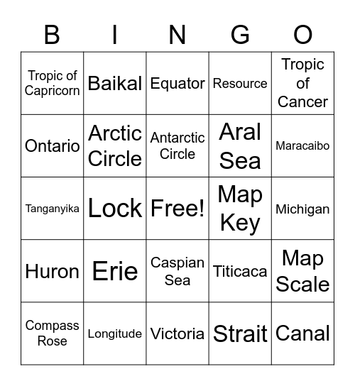 World Lakes Bingo Card