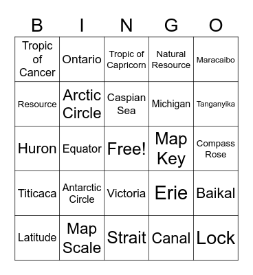 World Lakes Bingo Card