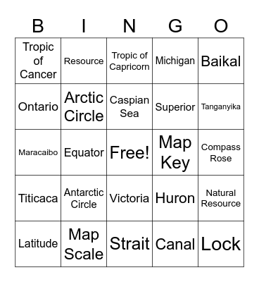 World Lakes Bingo Card