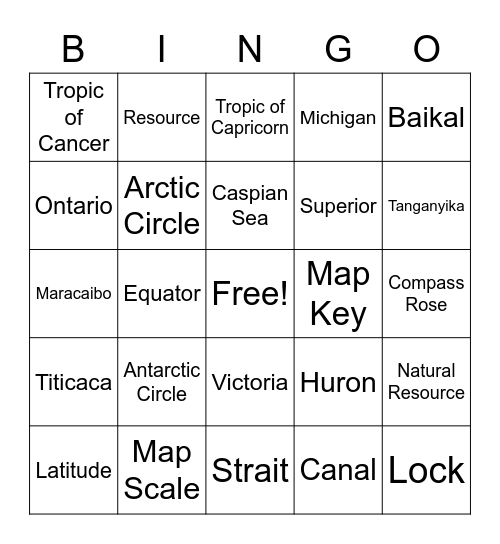 World Lakes Bingo Card