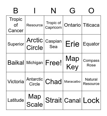 World Lakes Bingo Card