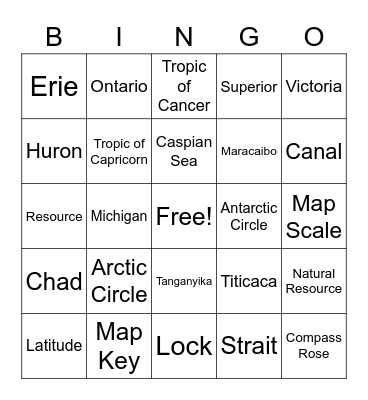 World Lakes Bingo Card