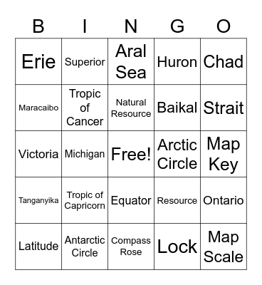 World Lakes Bingo Card
