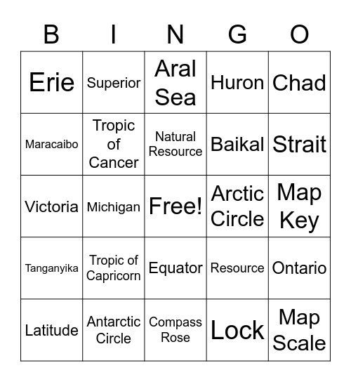 World Lakes Bingo Card