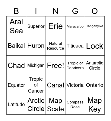 World Lakes Bingo Card
