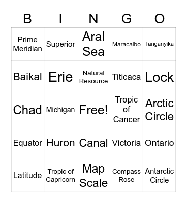 World Lakes Bingo Card