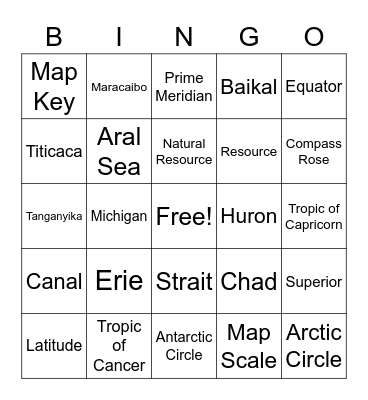 World Lakes Bingo Card