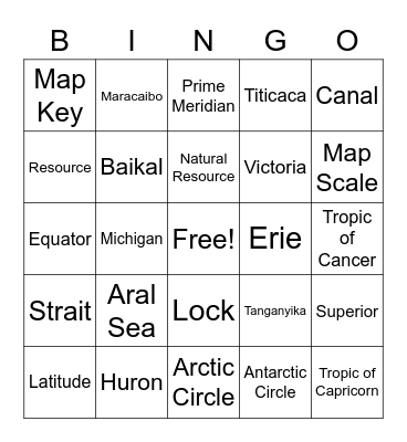 World Lakes Bingo Card