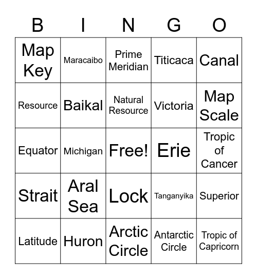 World Lakes Bingo Card