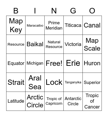 World Lakes Bingo Card