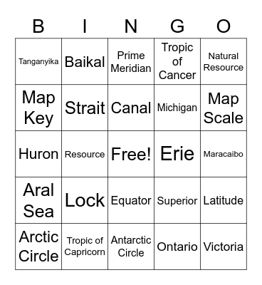 World Lakes Bingo Card