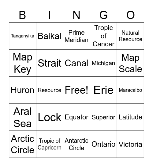 World Lakes Bingo Card