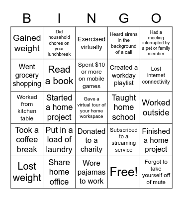 Val's Team Virtual Bingo Card