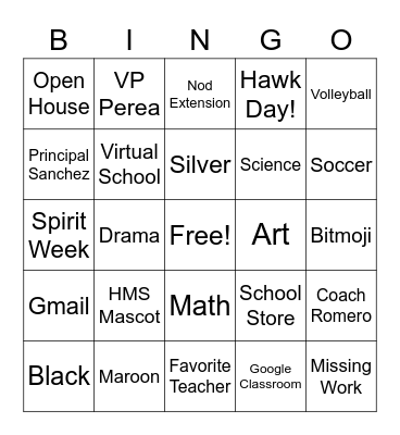 Hoover MS Bingo Card
