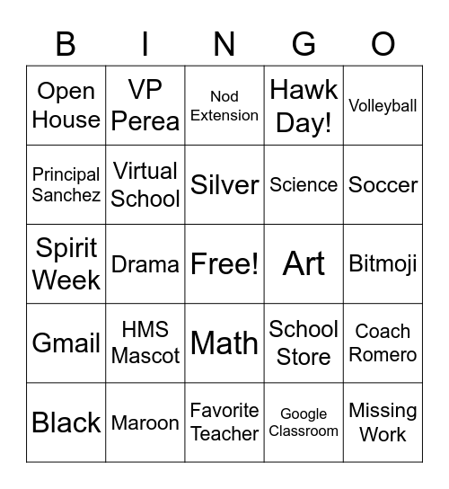 Hoover MS Bingo Card