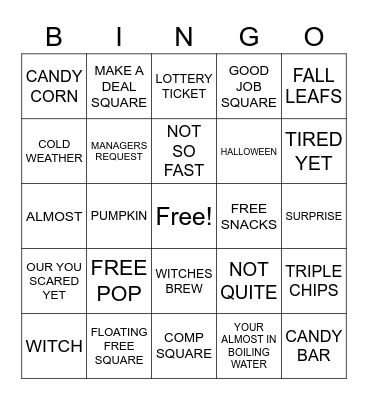 JOE'S PUMPKIN PATCH BINGO Card