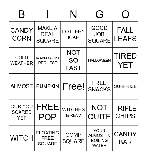 JOE'S PUMPKIN PATCH BINGO Card