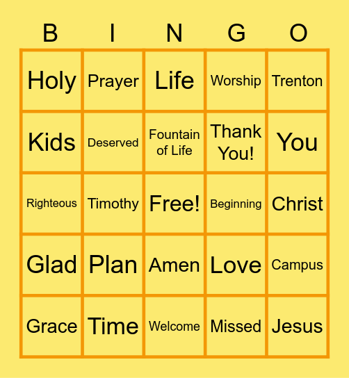 LIFE Kids Sermon Bingo Card