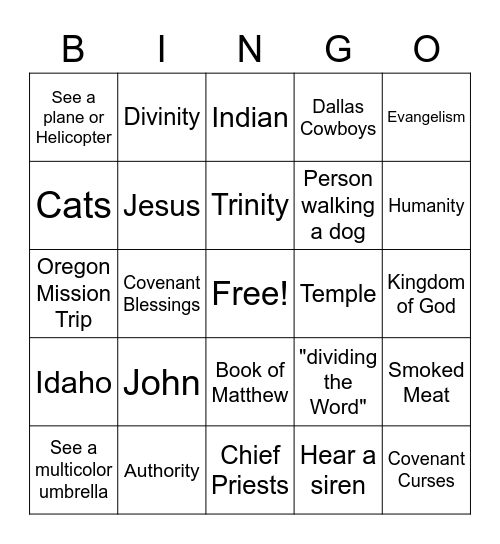 Sermon Bingo Card