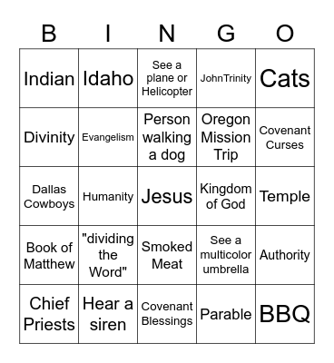 Sermon Bingo Card