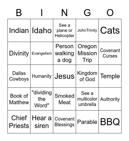 Sermon Bingo Card