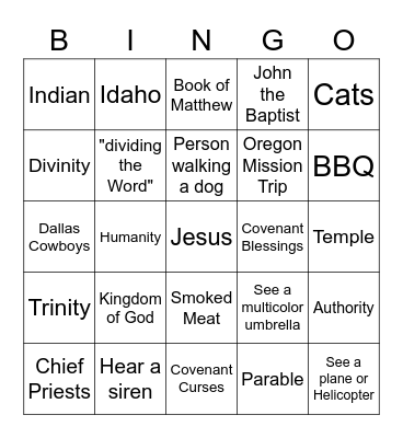 Sermon Bingo Card