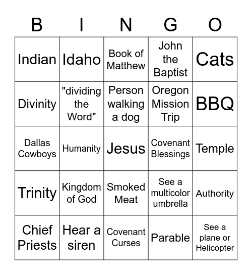 Sermon Bingo Card