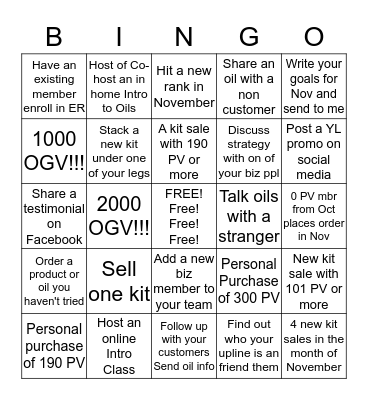 Oil Obsession November BINGO!!  Bingo Card