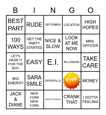 KAMIKAZE KARAOKE 09092 Bingo Card