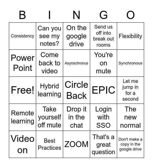 Teacher Bingo Card