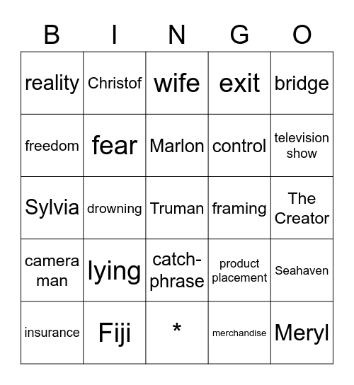 Truman Show Bingo Card