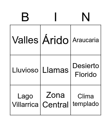 Paisajes de Chile Bingo Card