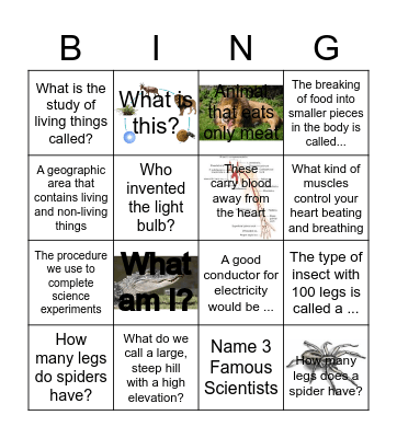 Science Bingo Card