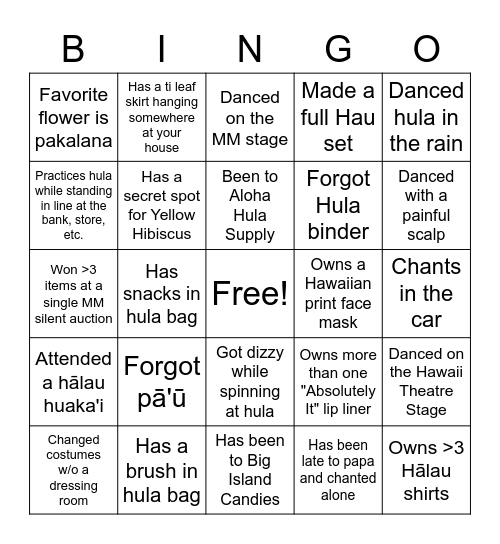 HULA Bingo Card