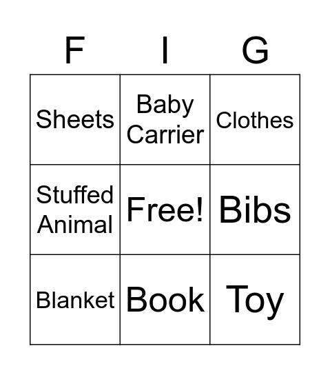 Baby Shower Bingo! Bingo Card