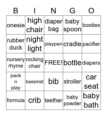 Baby Bingo Card