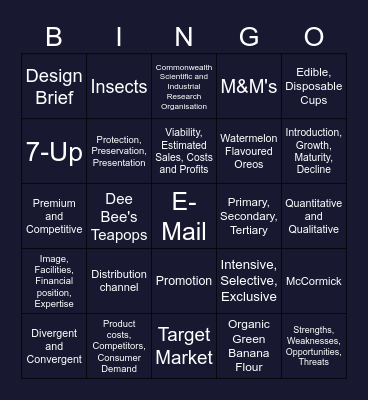 Food Product Development Bingo Card