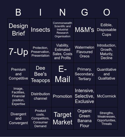 Food Product Development Bingo Card