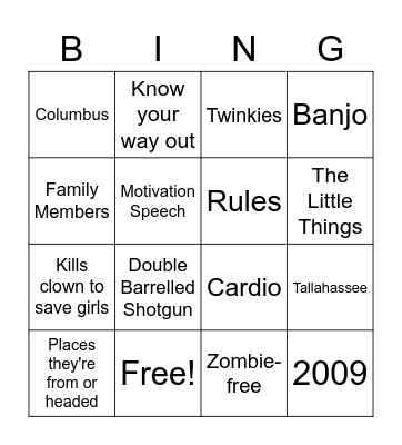 ZombieLand Bingo Card