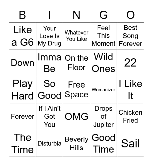 2000's Throwbacks Music Bingo Card