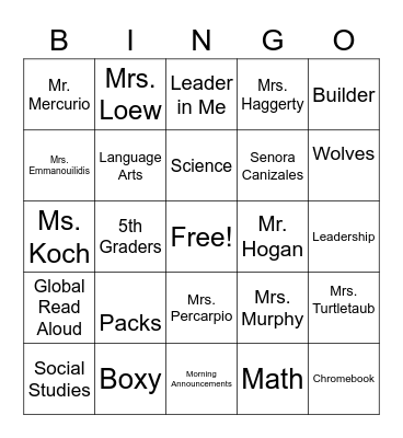 Washington Wolves Bingo Card
