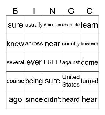 High Frequency C3/4 Bingo Card