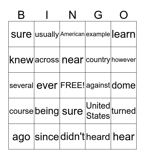 High Frequency C3/4 Bingo Card